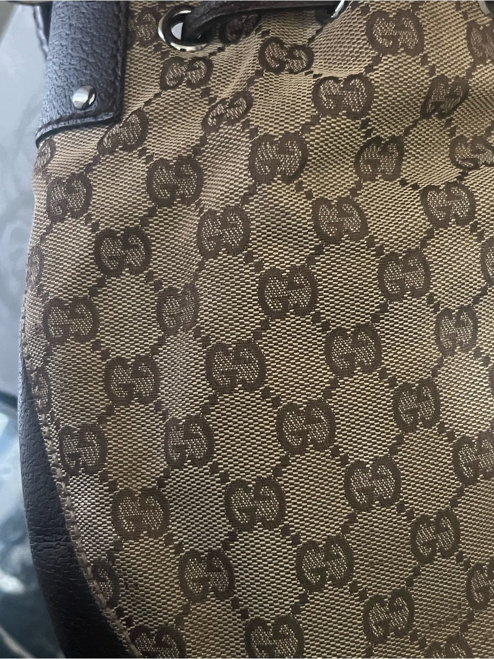Gucci Beige Brown GG Canvas Drawstring Shoulder Bag small - Picture 6 of 16